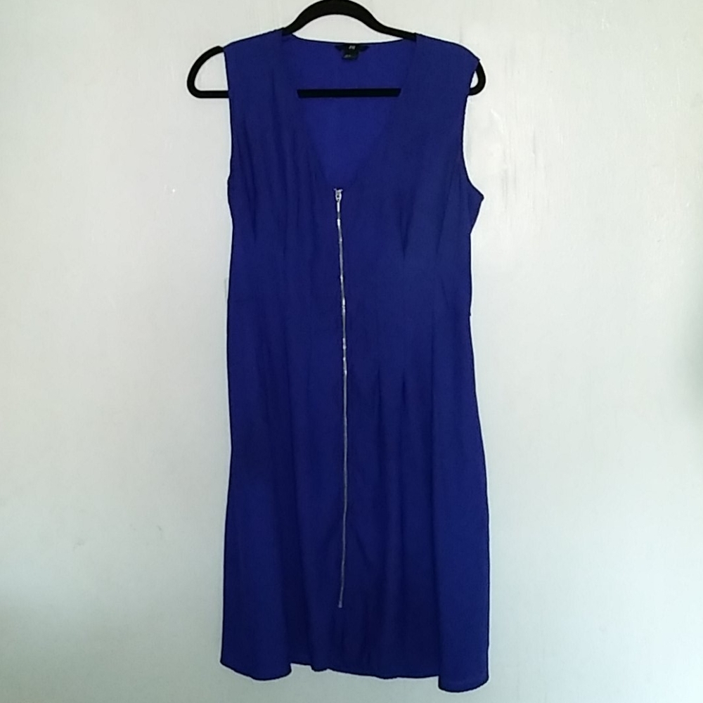 Dark blue flowy breathable sleeveless zipper dress